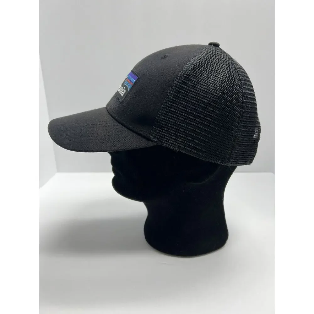 Patagonia Unisex Ball Cap P-6 Logo Trucker Snap Back Hat Mesh Black - Picture 4 of 10